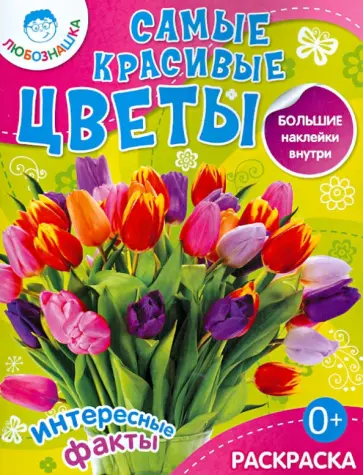 Самые красивые цветы.  Раскраска + большие наклейки внутри обложка книги