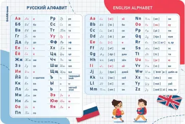 Подкладка настольная пластиковая Русский и английский алфавит, А3 обложка книги