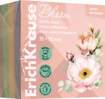 Блок самоклеящийся бумажный Pastel Bloom, 400 листов, 4 цвета обложка книги
