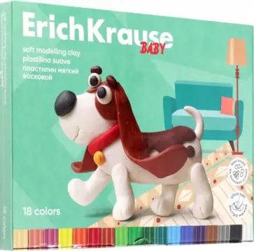 Пластилин мягкий восковой Baby, 18 цветов, со стеком обложка книги