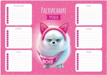 Расписание уроков Босс шпиц, А4 обложка книги
