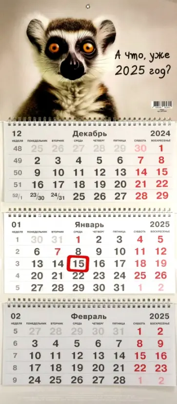 Календарь на 2025 год трехблочный Лемур Календарь на 2025 год трехблочный Лемур обложка книги