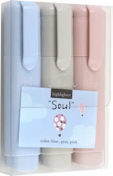 Набор текстовыделителей Soul, 3 штуки, голубой, серый, розовый обложка книги