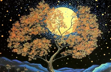 Алмазная мозаика на подрамнике Луна и дерево, частичная выкладка обложка книги