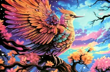 Алмазная мозаика на подрамнике Волшебная птица, частичная выкладка обложка книги