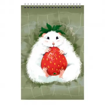 Блокнот Хомяк и клубника, 60 листов, клетка, А7 обложка книги