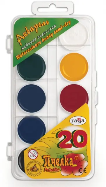 Краски акварель медовые полусухие "Пчелка", 19 цветов Краски акварель медовые полусухие "Пчелка", 19 цветов обложка книги