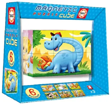 Магнитные кубики-пазлы "Динозавры" (6 кубиков, 6 пазлов) (14068) обложка книги