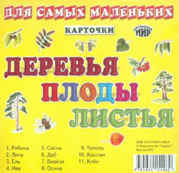 Карточки "Деревья, плоды, листья" обложка книги