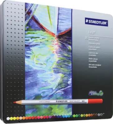 Карандаши акварельные 36 цветов "Karat Aquarell", в металлической коробке обложка книги