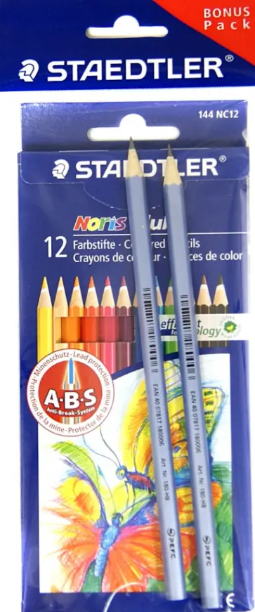 Карандаши 12 цветов + 2 чернографитных Noris Club 144 (61SET12) обложка книги