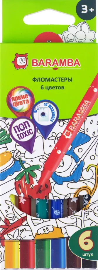 Фломастеры на водной основе (6 цветов) (B80706) обложка книги