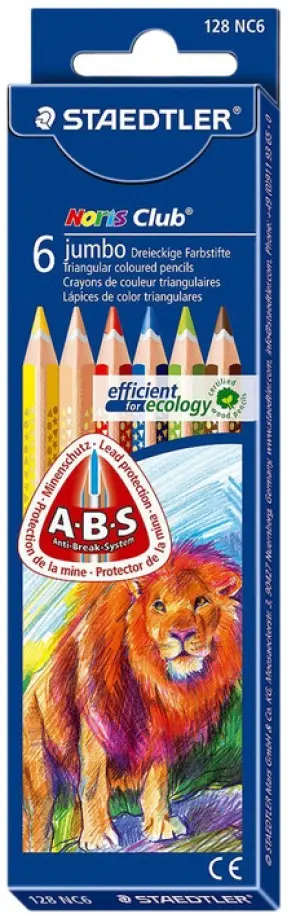 Карандаши цветные трехгранные Noris Club Jumbo, 6 цветов (128NC6) обложка книги