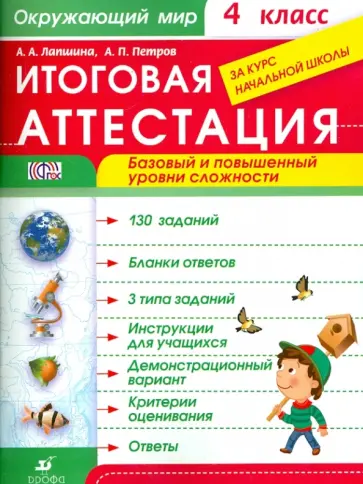 Лапшина, Петров - Окружающий мир. 4 класс. Итоговая аттестация за курс начальной школы. Баз. и повышенный уровни. ФГОС Лапшина, Петров - Окружающий мир. 4 класс. Итоговая аттестация за курс начальной школы. Баз. и повышенный уровни. ФГОС обложка книги