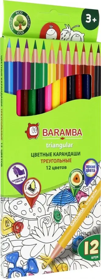 Карандаши 12 цветов, треугольные (B33112/T) обложка книги
