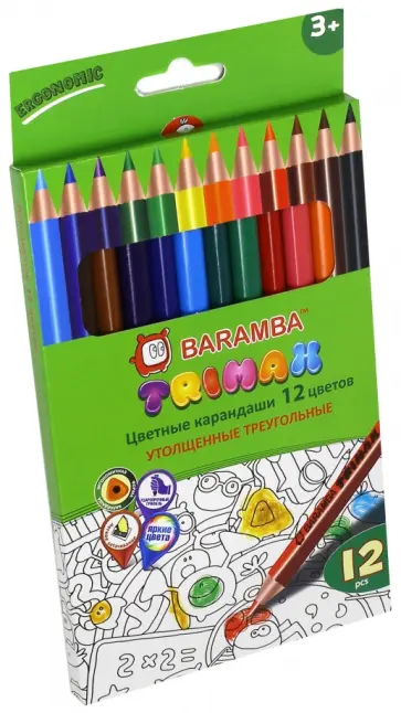 Карандаши цветные утолщенные треугольные (12 цветов) (B33312/T) обложка книги