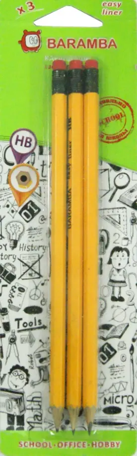 Набор чернографитных шестигранных карандашей с ластиком (3 штуки, заточены, HB) (BYHB03) обложка книги