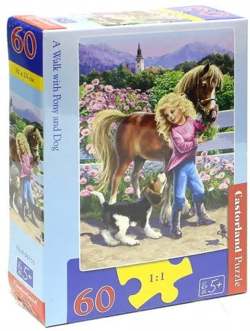 Puzzle-60 MIDI "Прогулка с пони и собакой" (В-06755) обложка книги