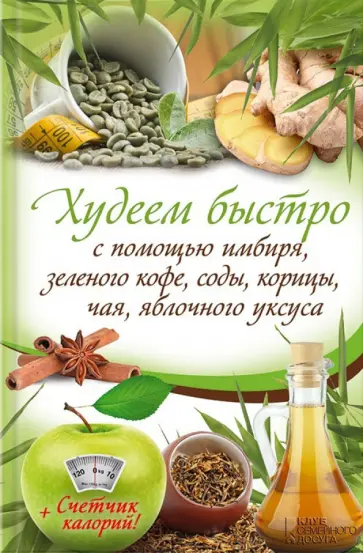 Худеем быстро с помощью имбиря, зеленого кофе, соды, корицы, чая, яблочного уксуса обложка книги