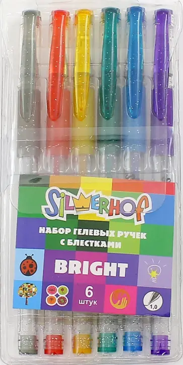 Набор гелевых ручек с блестками "BRIGHT" (6 цветов, 1 мм) (016076-00) обложка книги