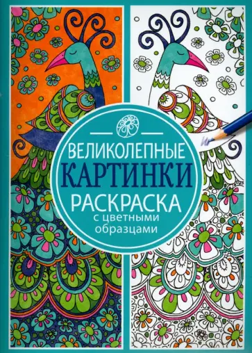 Раскраска с цветными образцами. Великолепные картинки обложка книги