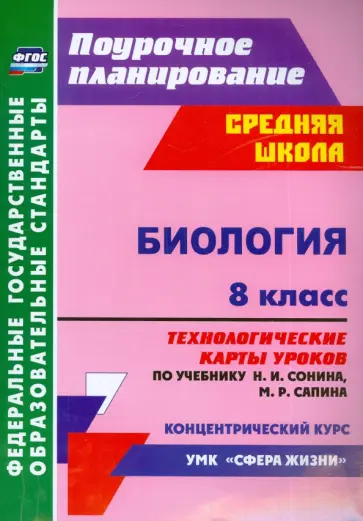 Инесса Константинова - Биология. 8 класс. Технологические карты уроков по учебнику Н.И. Сонина,  М.Р. Сапина. ФГОС обложка книги