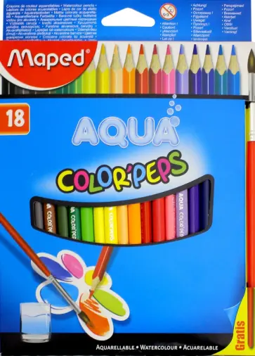 Карандаши цветные акварельные COLOR PEP'S AQUA, 18 цветов, + кисть (836012) обложка книги