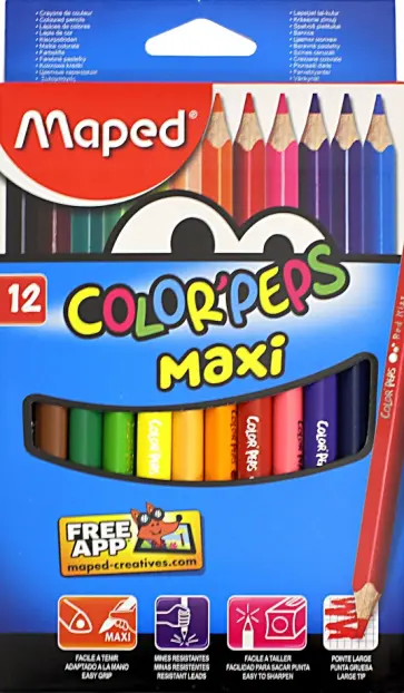 Карандаши цветные COLOR'PEPS MAXI, 12 цветов, треугольные (834010) обложка книги