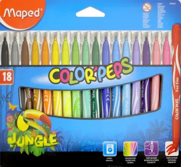 Фломастеры COLOR'PEPS Jungle, 18 цветов, смываемые (845421) обложка книги