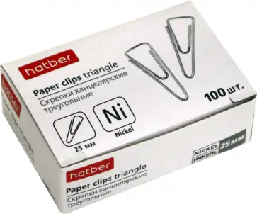 Скрепки никелированные (треугольные, 25 мм, 100 штук) (100DB_02540) Скрепки никелированные (треугольные, 25 мм, 100 штук) (100DB_02540) обложка книги