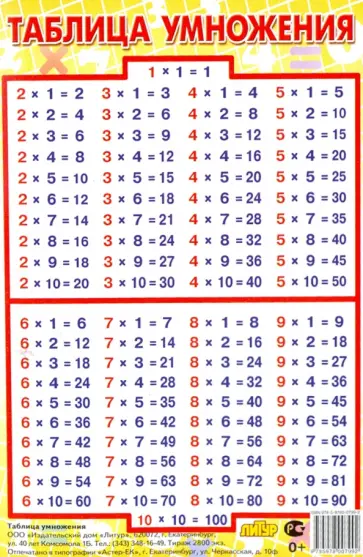 Таблица умножения (95х143) обложка книги