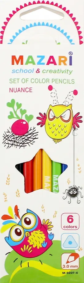 Карандаши 6 цветов NUANCE, пластиковые, трехгранные (М-6097- 6) обложка книги