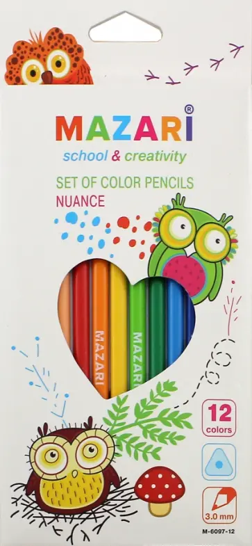 Карандаши 12 цветов NUANCE, пластиковые, трехгранные (М-6097-12) обложка книги