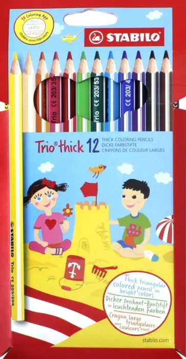 Карандаши 12 цветов "Trio" трехгранные, утолщенные (181105) Карандаши 12 цветов "Trio" трехгранные, утолщенные (181105) обложка книги