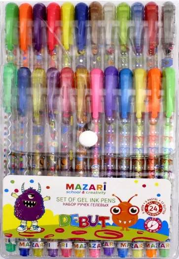 Набор ручек гелевых с блестками "Debut" (24 цветов) (М-5514-24) обложка книги