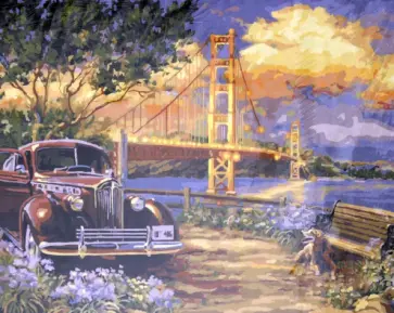 Раскраска по номерам "Авто у моста" (40х50 см) (S 3794) обложка книги