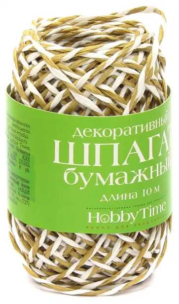 Шпагат бумажный для декорирования двухцветный, 6 цветов, длина 10 м,(2-508/01) обложка книги