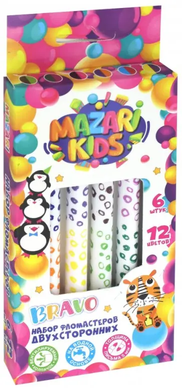 Фломастеры двусторонние "Bravo" (12 цветов, 6 штук) (M-5072- 6) обложка книги