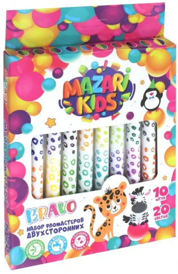 Фломастеры двусторонние "Bravo" (20 цветов, 10 штук) (M-5072-10) обложка книги