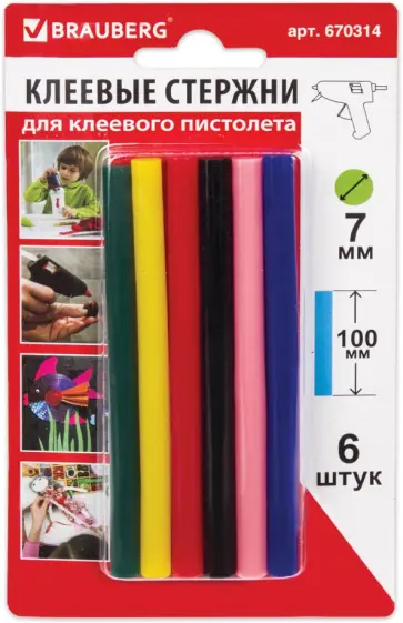 Стержни для клеевого пистолета (6 шт.) цветные (670314) обложка книги