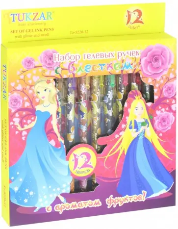 Набор ручек гелевых с блестками, ароматизированные, 12 цветов (TZ 5220-12) обложка книги