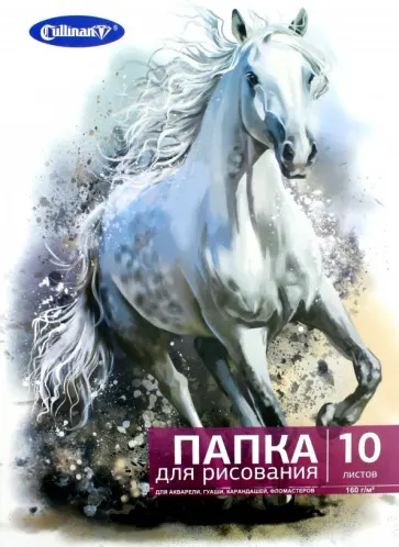 Папка для рисования для акварели, гуаши, карандашей, фломастеров Лошадь, 10 листов, А3 обложка книги