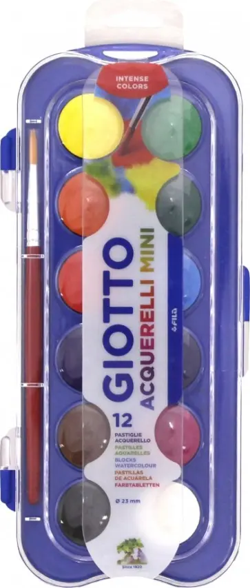 Сухая акварель в таблетках 12 цветов, с кистью (352300) обложка книги