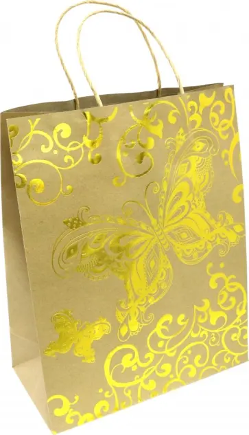 Пакет из крафт-бумаги "Золотые бабочки" 26х32.4х12.7 (79255) обложка книги