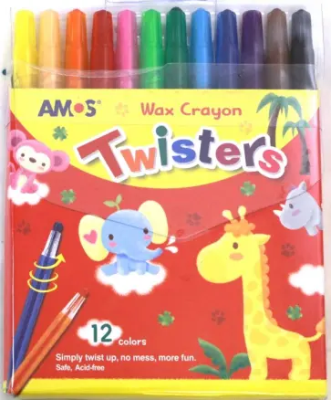 Набор восковых мелков "Twisters" 12 цветов (22941) обложка книги