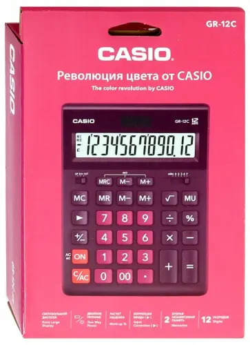 Калькулятор настольный электронный 12-разрядный, бордовый (GR-12C-WR) обложка книги