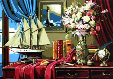 Холст " Натюрморт с цветами и кораблём" (30х40 см)  (Х-3403) обложка книги