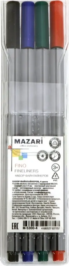 Набор файнлайнеров "Fino" (4 цвета, трехгранный корпус) (M-5300-4) обложка книги