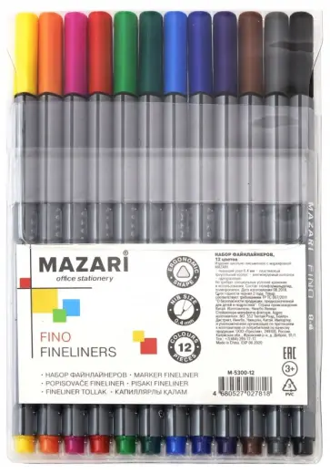Набор линеров 12 цветов "FINO" трехгранный корпус (M-5300-12) обложка книги