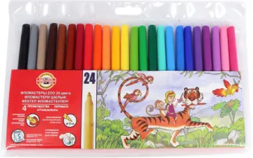 Фломастеры 24 цвета цветов Zoo, смываемые, вентилируемый колпачок обложка книги